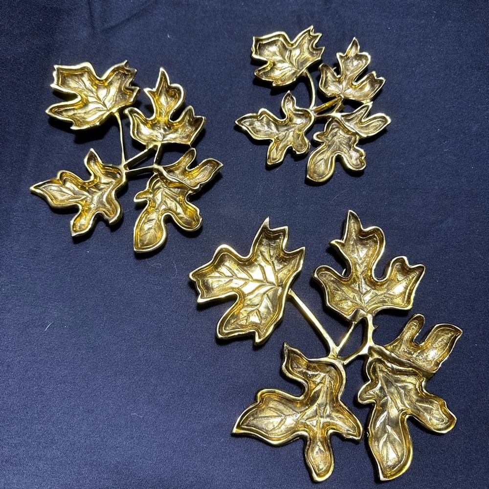 Solid Brass Leaf Wall decor Vintage MCM Mid Century Hanging Decor